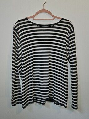 c j banks Striped Long Sleeve Tee 100% Cotton Gray White 1X